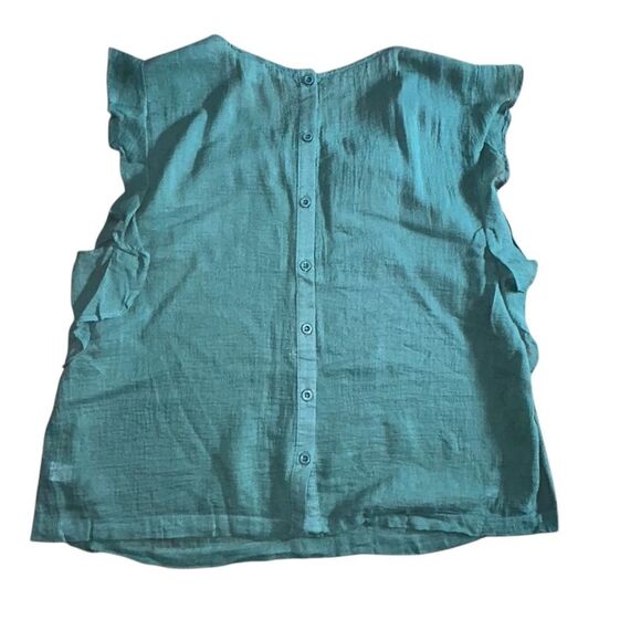 Piperlime Sage Green Ruffled Top Sz L Button Back Blouse Fairy Flutter Sleeves - Picture 2 of 9
